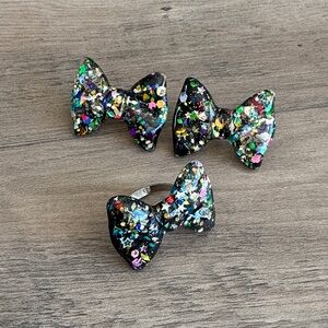 Glitter Bow Stud Earrings & Ring Set